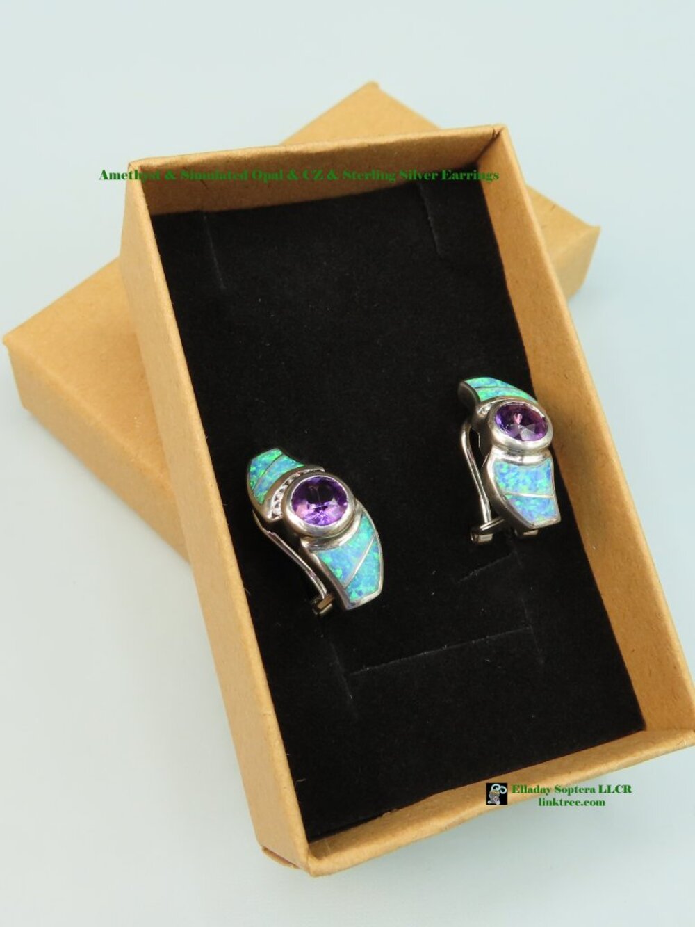 [SALE!] AK Amethyst & Simulated Opal & CZ & Sterling Silver Earrings - Picture 7 of 7